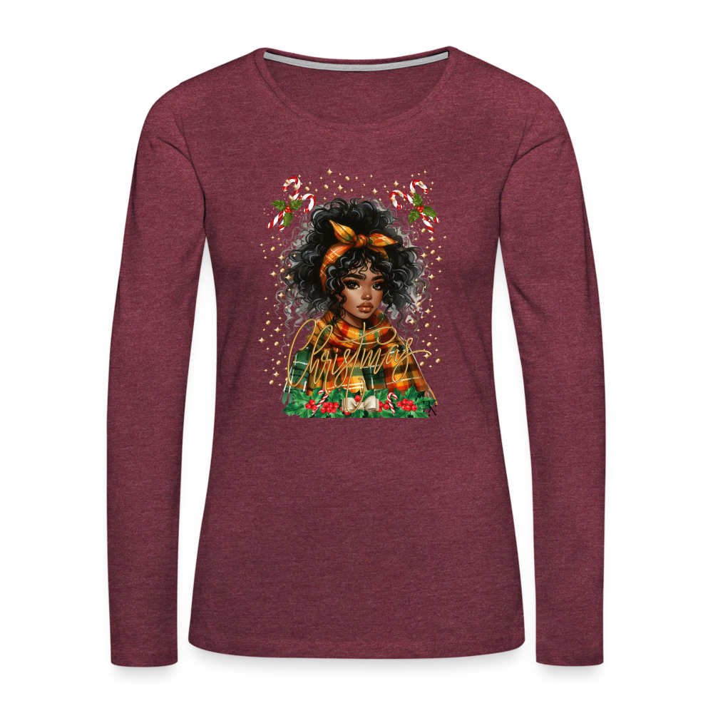 T-shirt manches longues Premium Femme - rouge bordeaux chiné