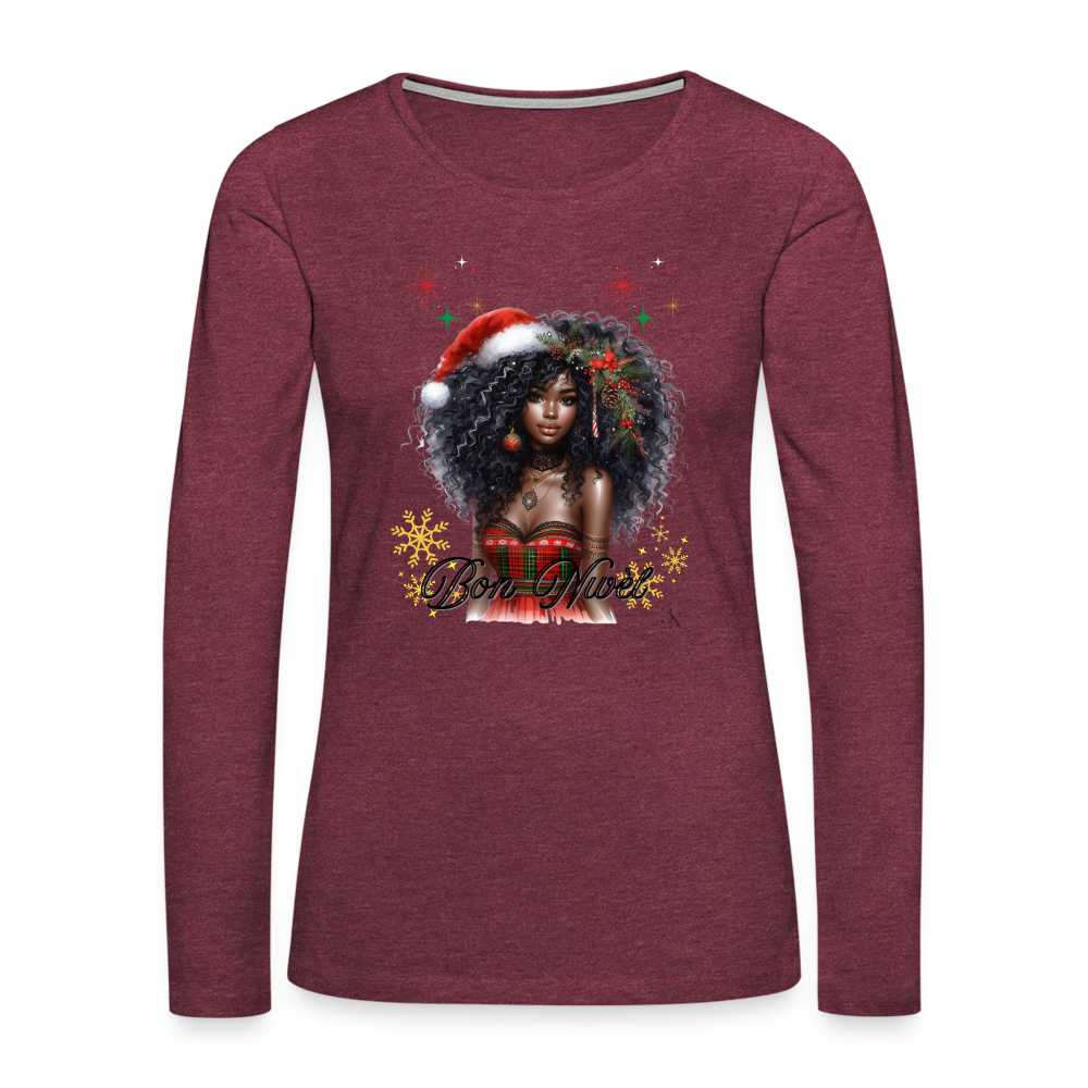 T-shirt manches longues Premium Femme - rouge bordeaux chiné