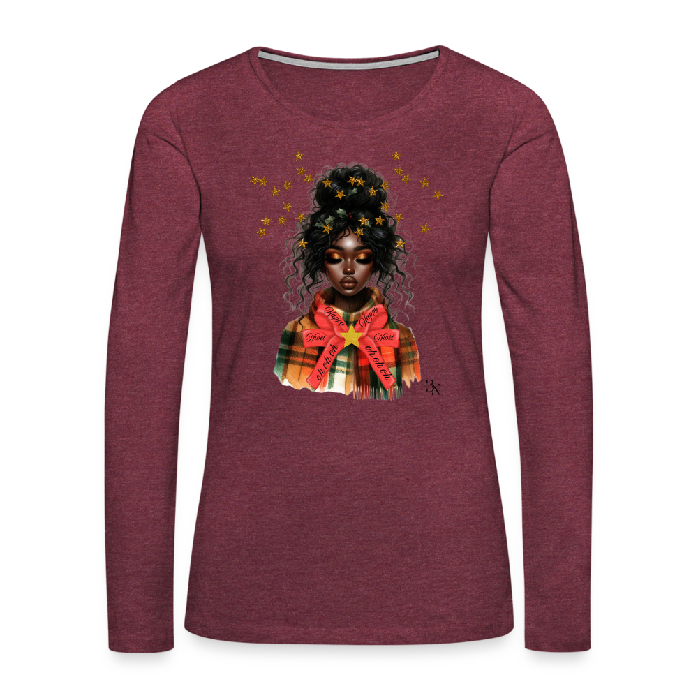 T-shirt manches longues Premium Femme - rouge bordeaux chiné