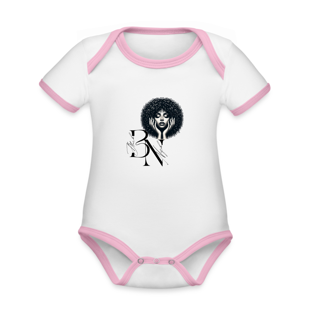 Body Bébé bio contrasté manches courtes - blanc/rose