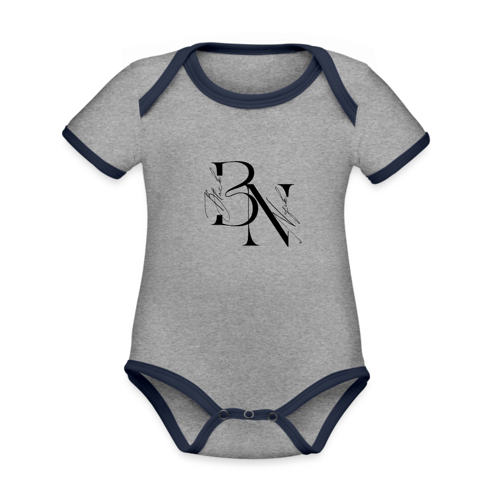 Body Bébé bio contrasté manches courtes - gris chiné/bleu marine