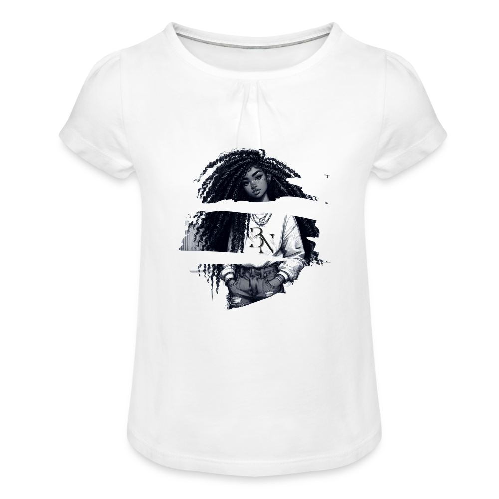 T-shirt à fronces au col Fille - blanc