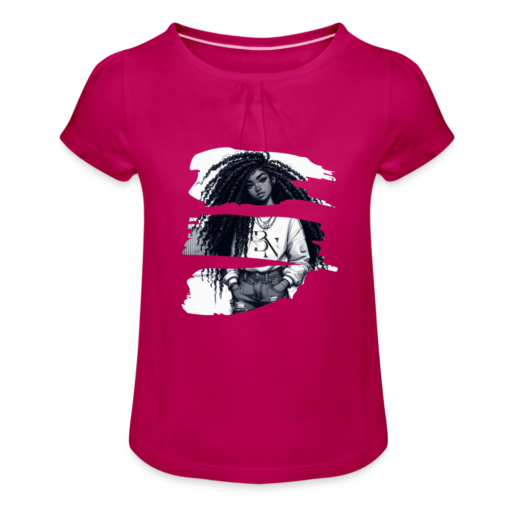 T-shirt à fronces au col Fille - fuchsia