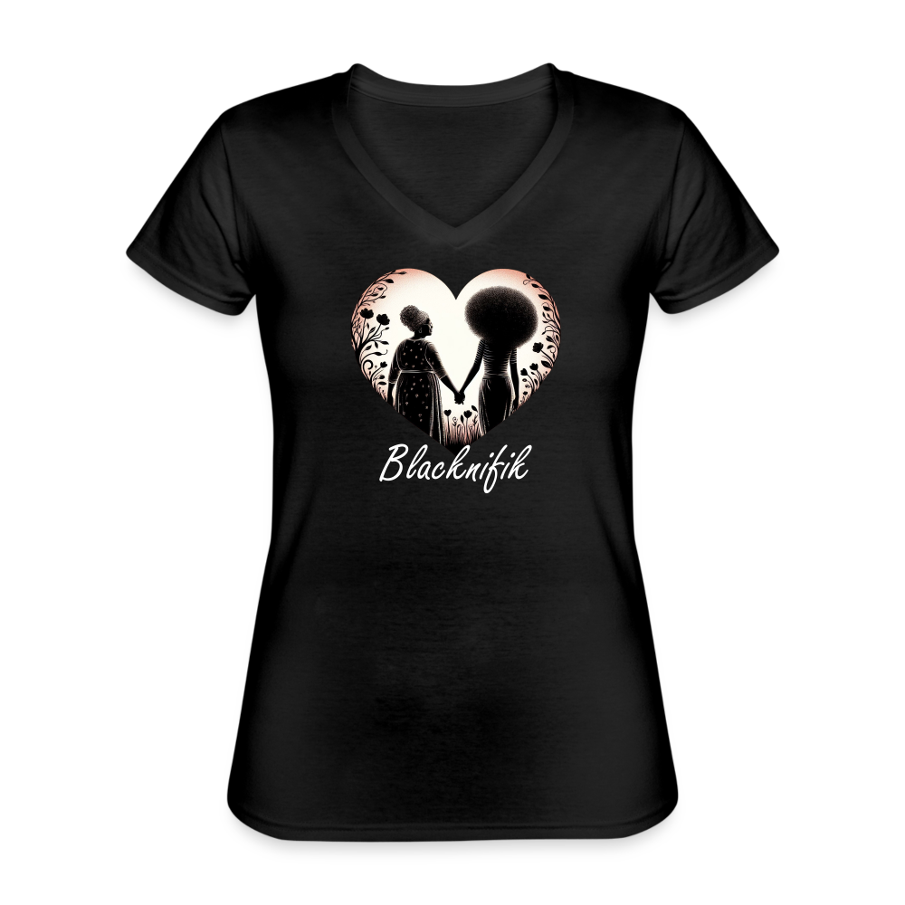 T-shirt classique col V Femme - noir