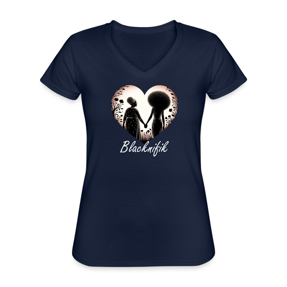 T-shirt classique col V Femme - marine