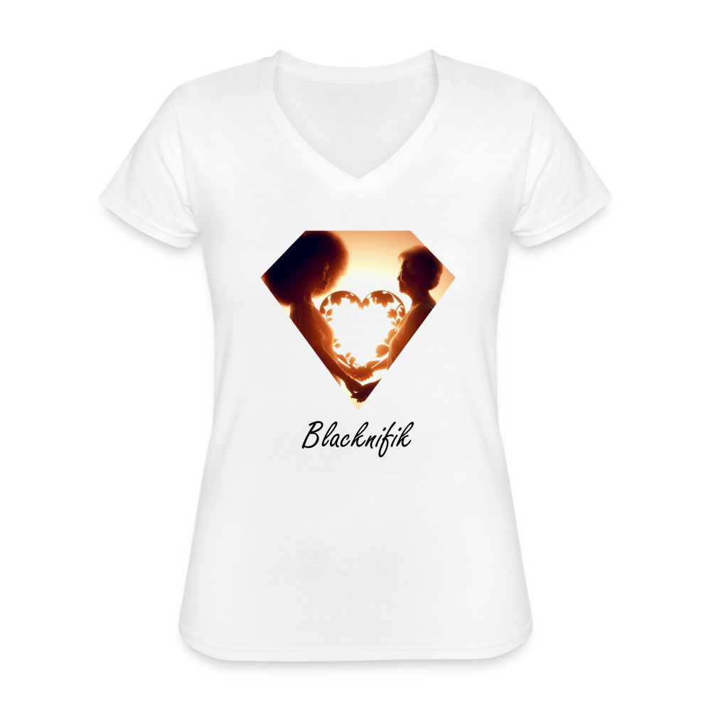 T-shirt classique col V Femme - blanc