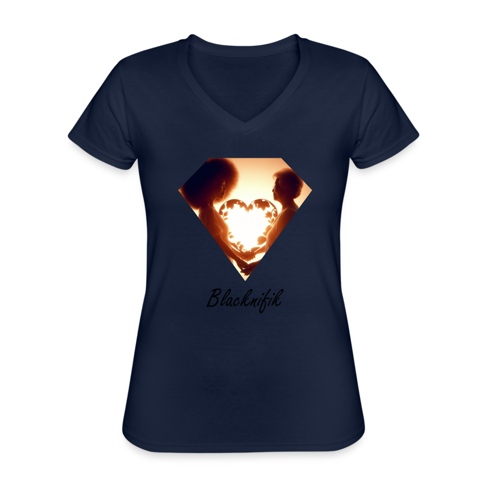 T-shirt classique col V Femme - marine