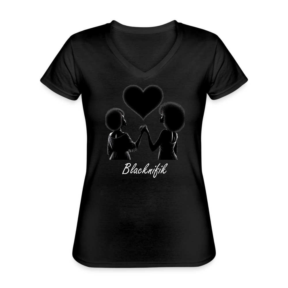 T-shirt classique col V Femme - noir
