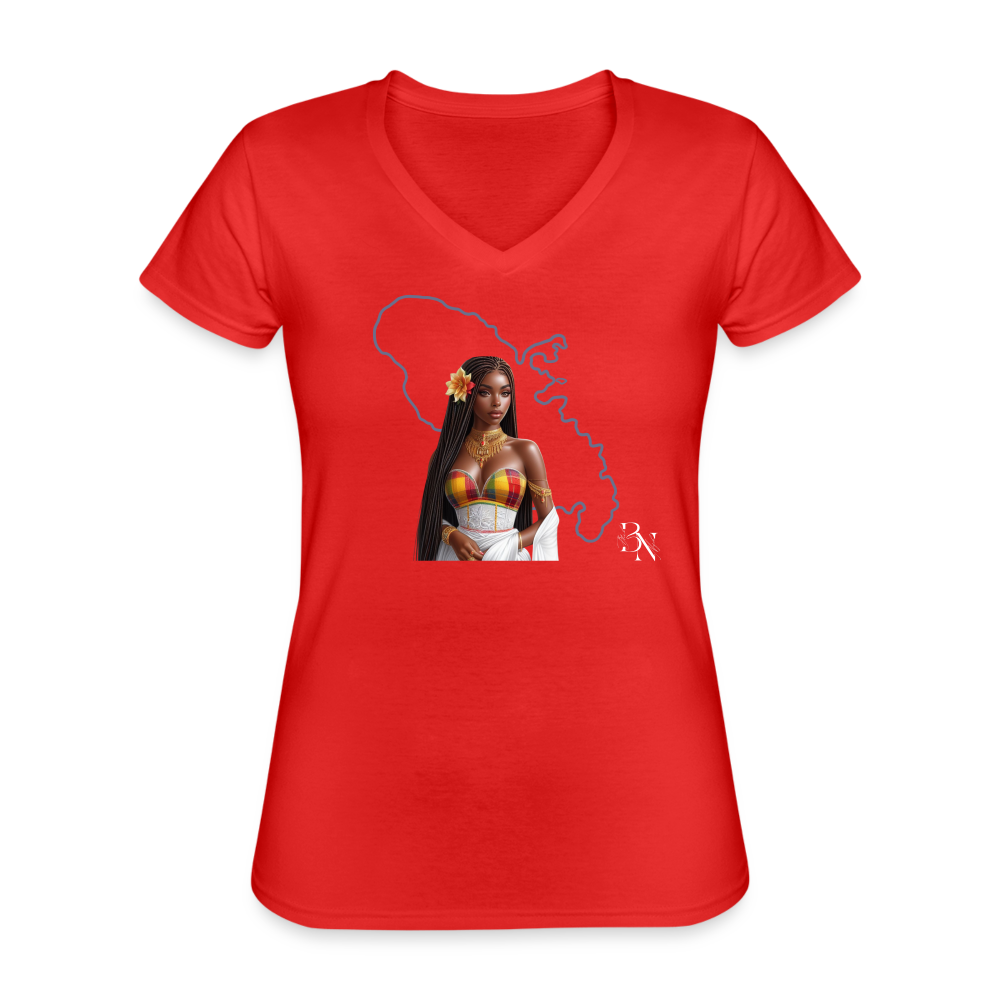 T-shirt classique col V Femme - rouge