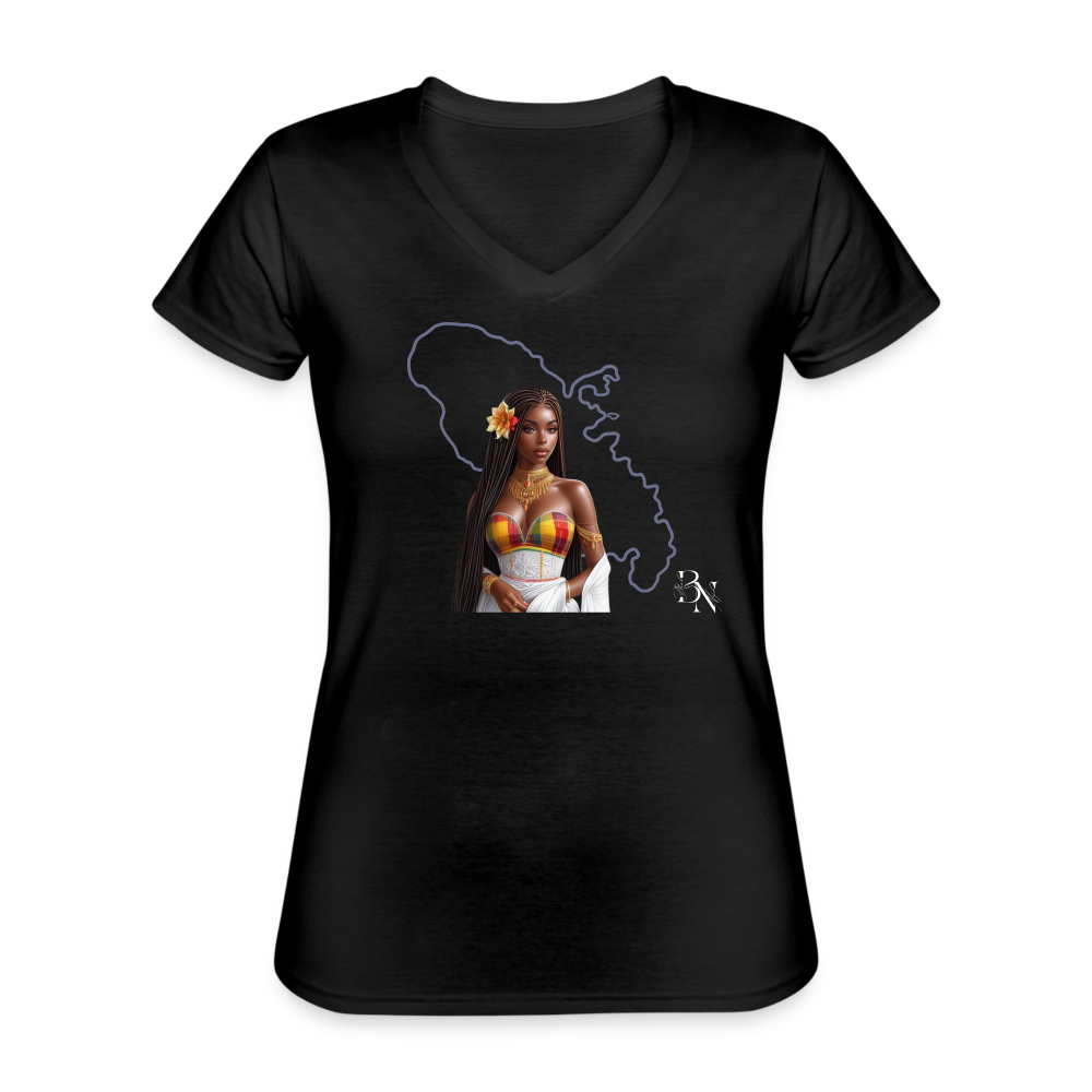 T-shirt classique col V Femme - noir