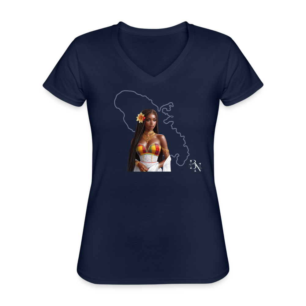 T-shirt classique col V Femme - marine