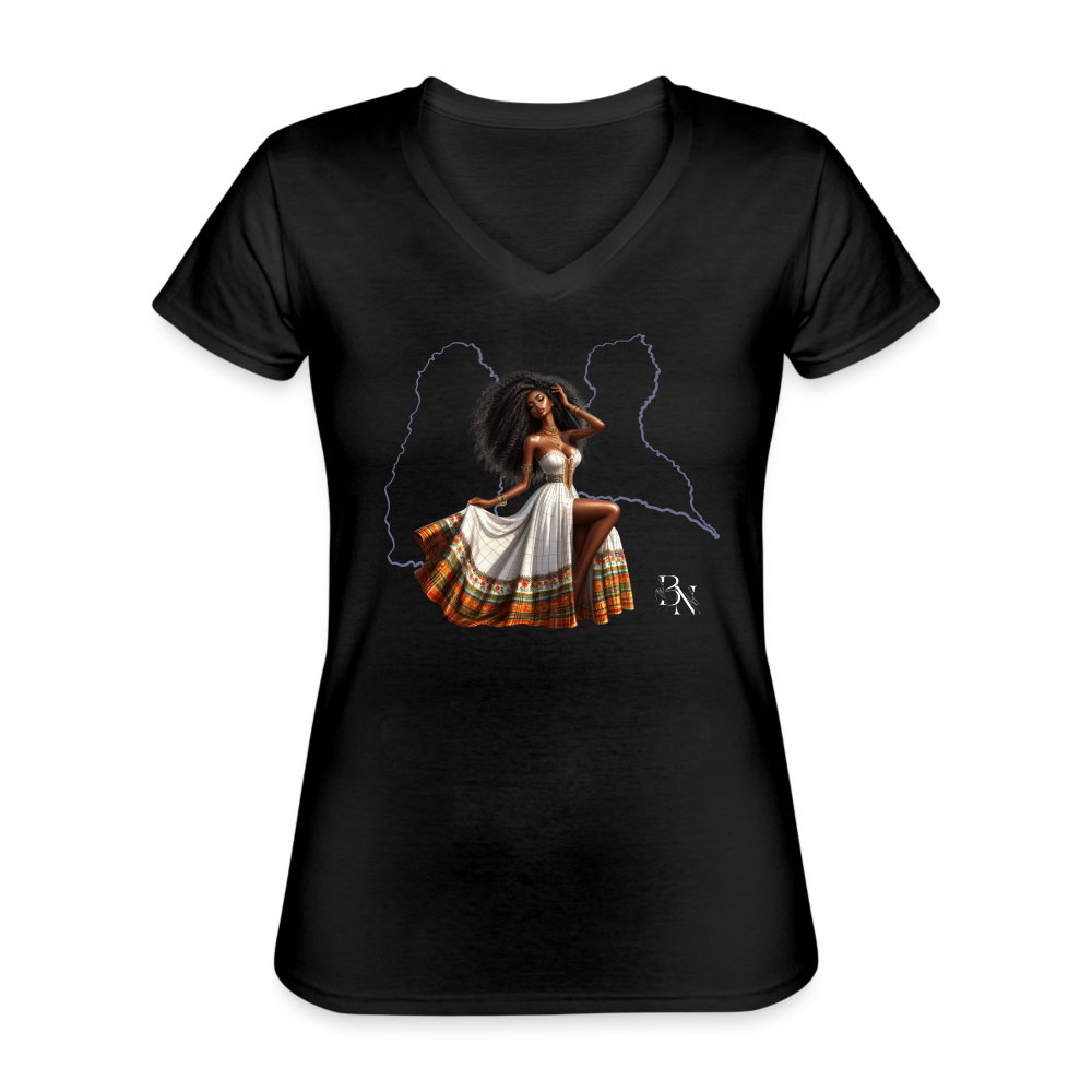 T-shirt classique col V Femme - noir
