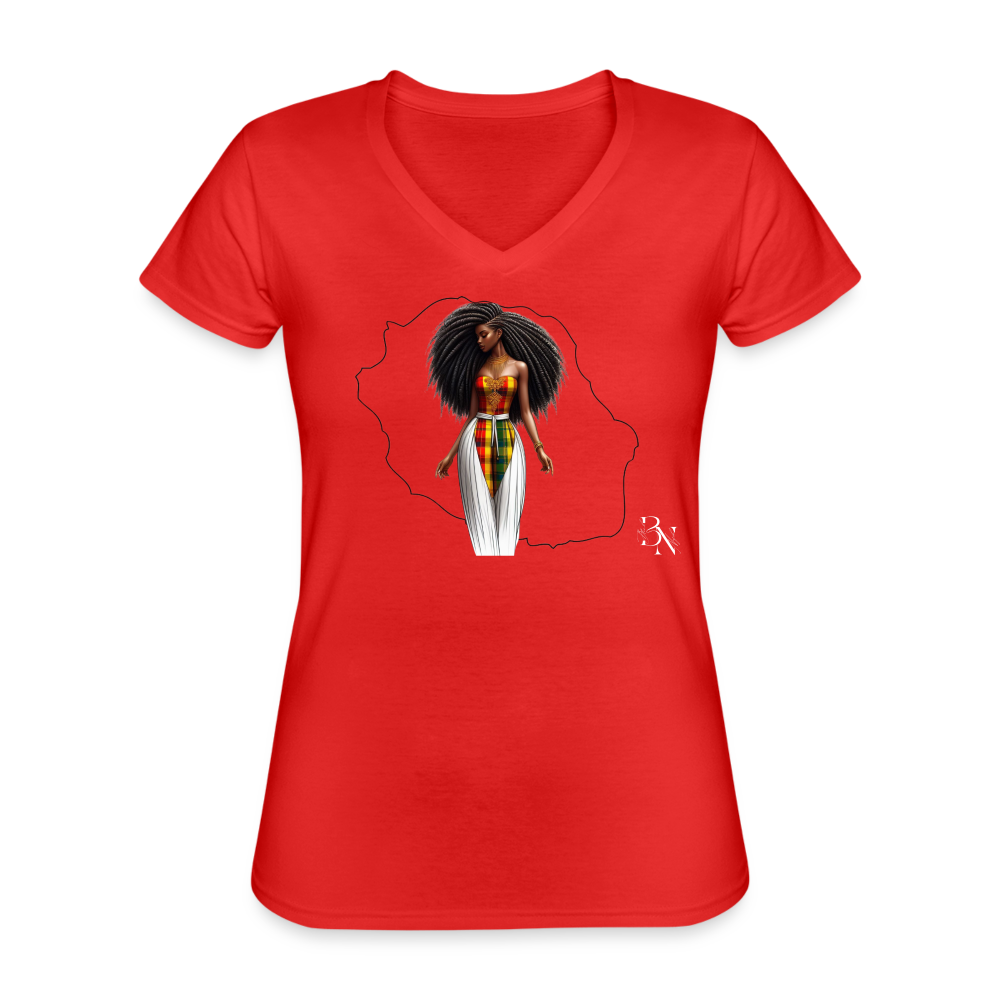 T-shirt classique col V Femme - rouge
