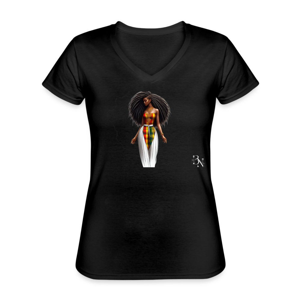 T-shirt classique col V Femme - noir