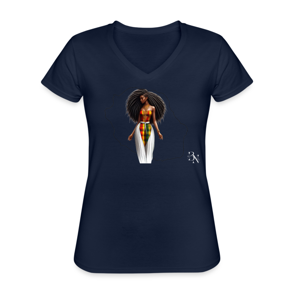 T-shirt classique col V Femme - marine