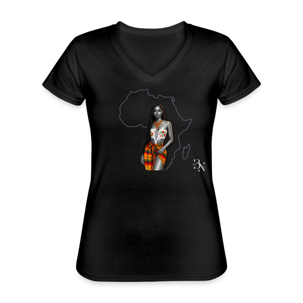 T-shirt classique col V Femme - noir