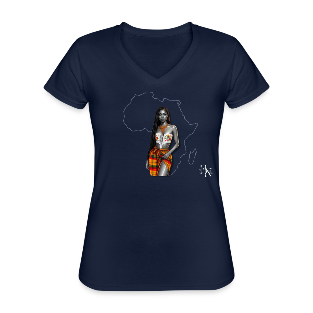 T-shirt classique col V Femme - marine