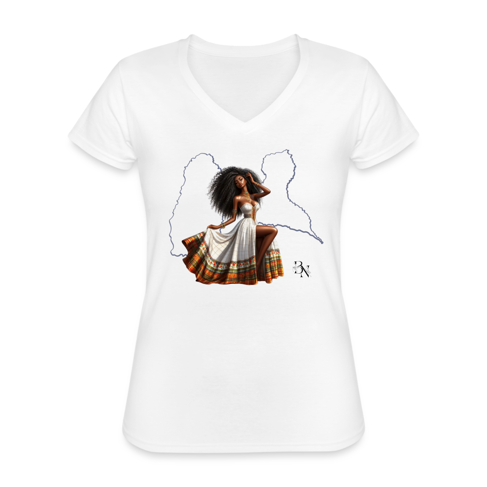 T-shirt classique col V Femme - blanc