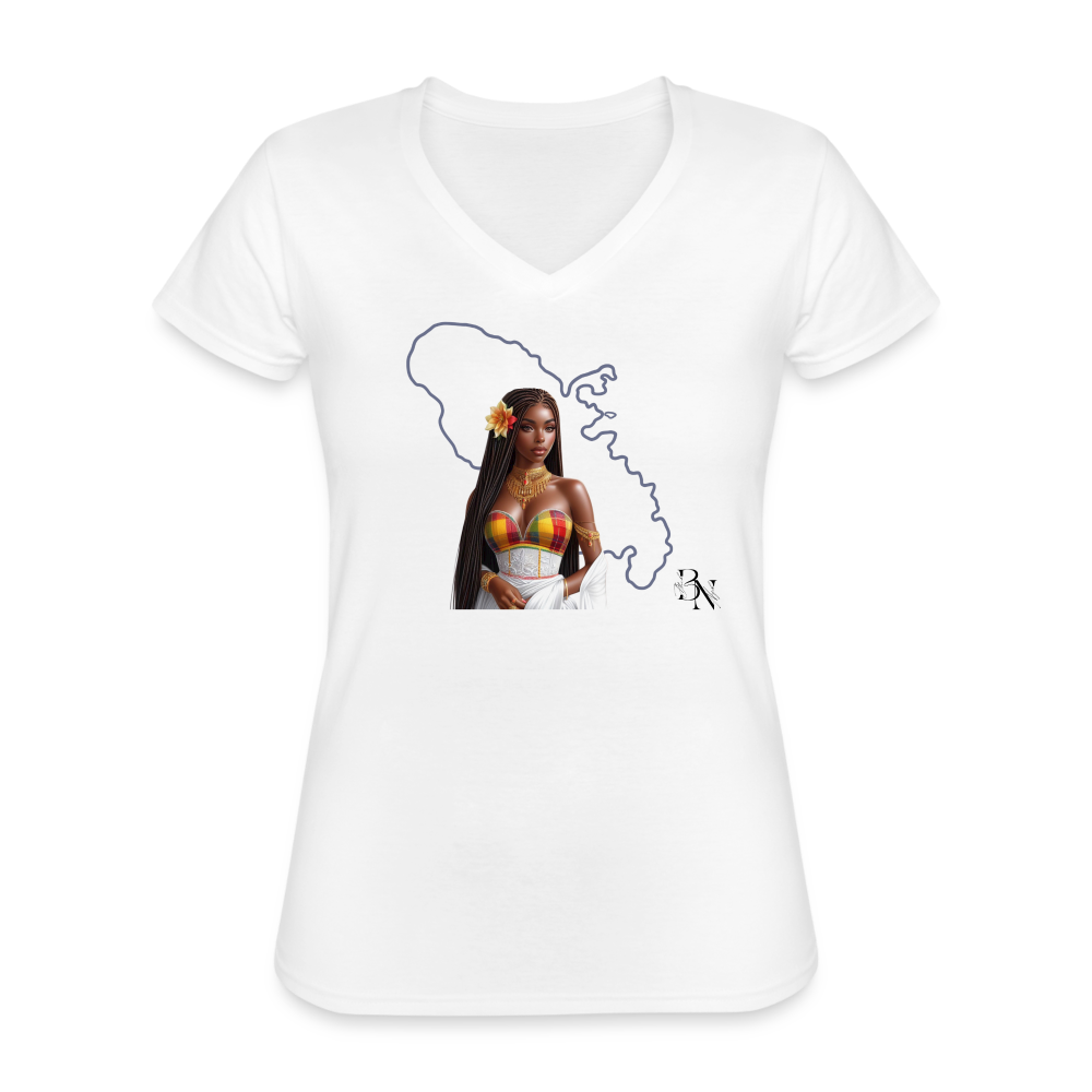 T-shirt classique col V Femme - blanc