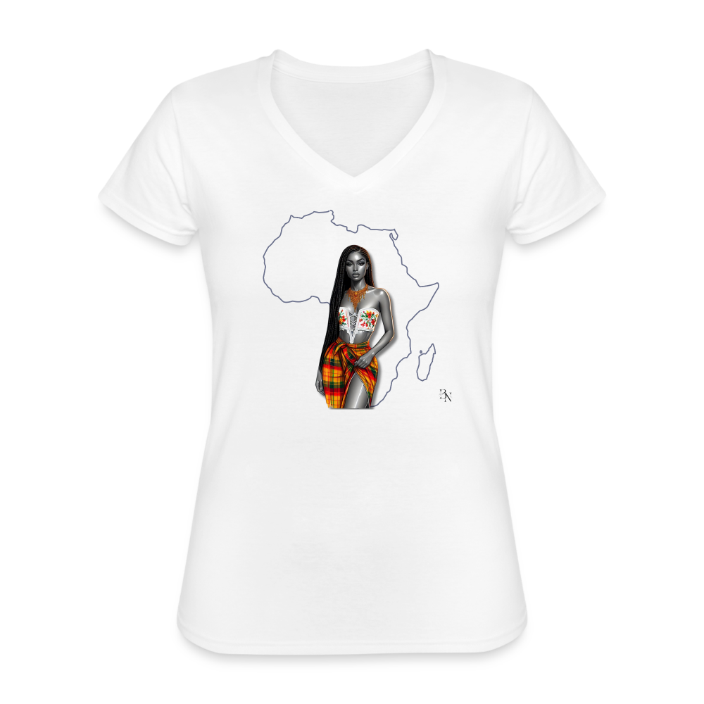 T-shirt classique col V Femme - blanc