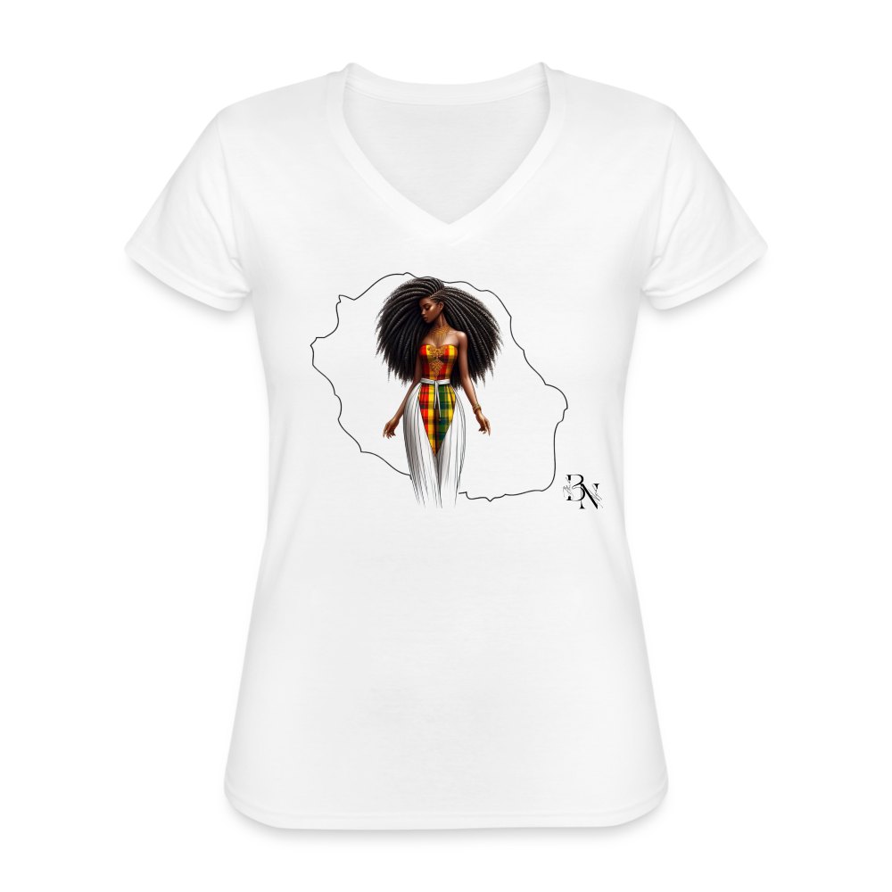 T-shirt classique col V Femme - blanc