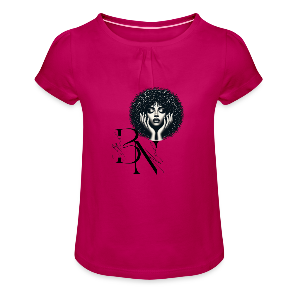 T-shirt à fronces au col Fille - fuchsia