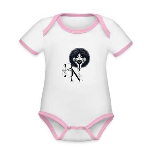 Body Bébé bio contrasté manches courtes - blanc/rose