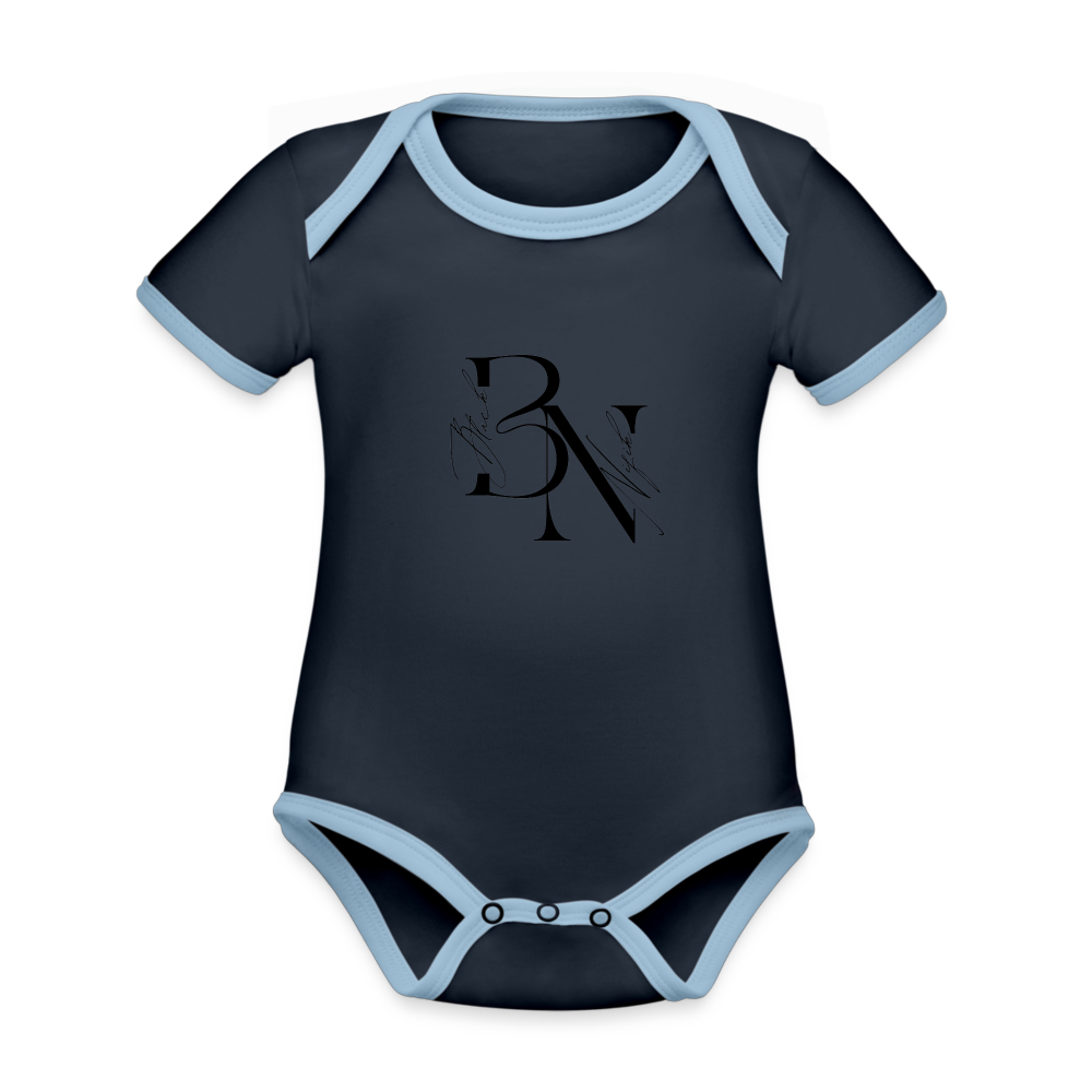 Body Bébé bio contrasté manches courtes - marine/ciel