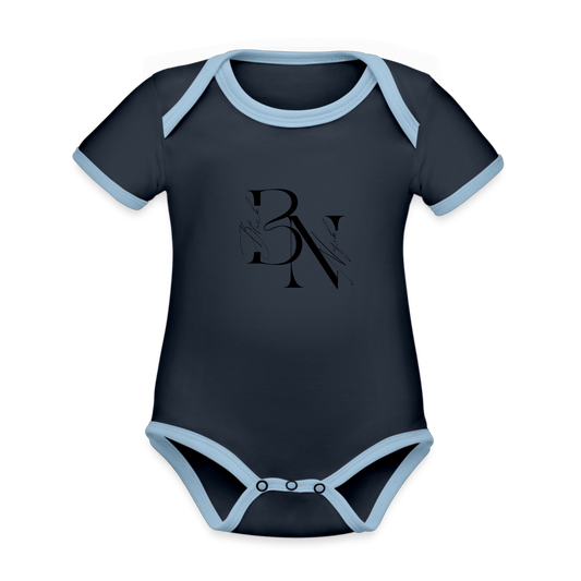 Body Bébé bio contrasté manches courtes - marine/ciel