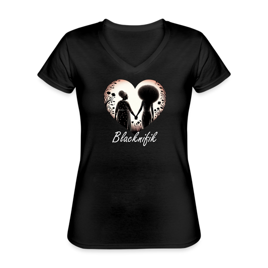 T-shirt classique col V Femme - noir