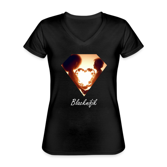 T-shirt classique col V Femme - noir