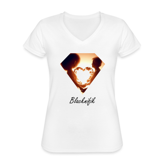 T-shirt classique col V Femme - blanc