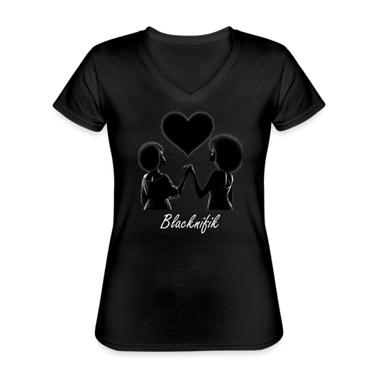 T-shirt classique col V Femme - noir