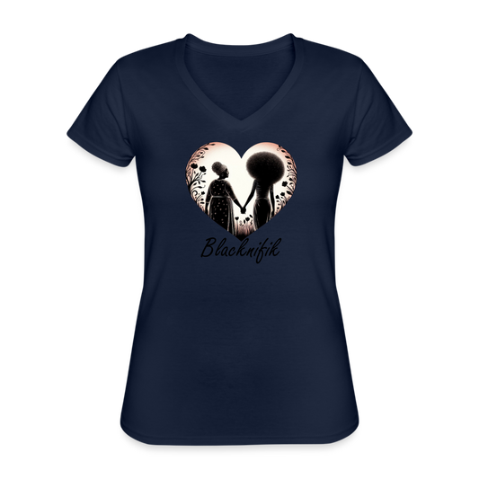 T-shirt classique col V Femme - marine