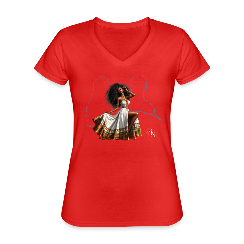 T-shirt classique col V Femme - rouge