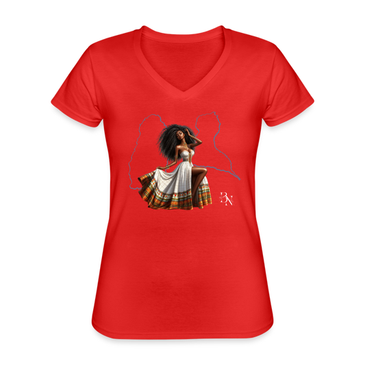 T-shirt classique col V Femme - rouge