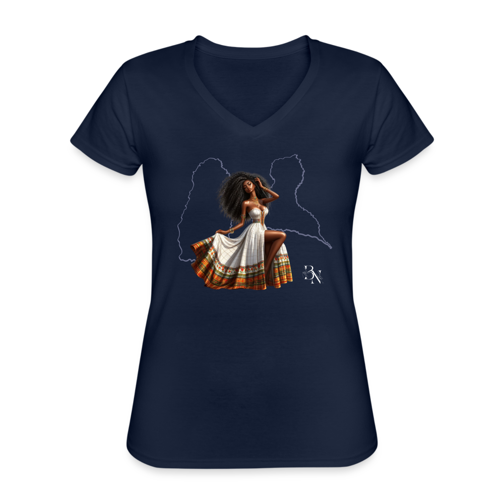 T-shirt classique col V Femme - marine