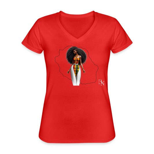 T-shirt classique col V Femme - rouge