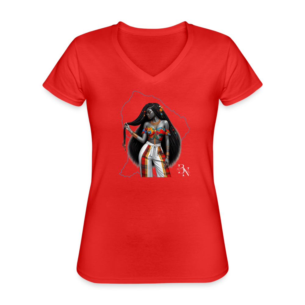 T-shirt classique col V Femme - rouge