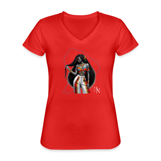 T-shirt classique col V Femme - rouge
