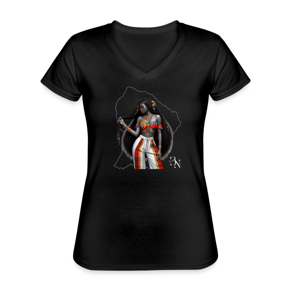 T-shirt classique col V Femme - noir