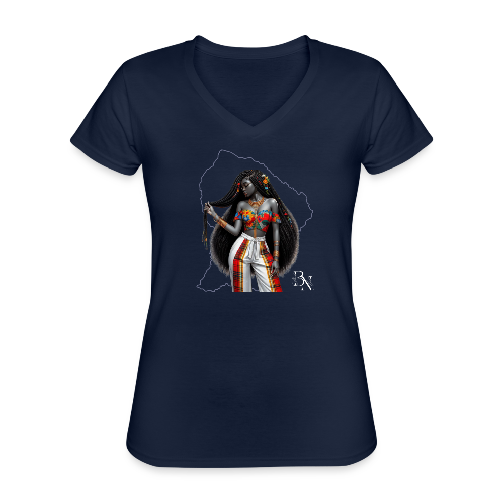 T-shirt classique col V Femme - marine