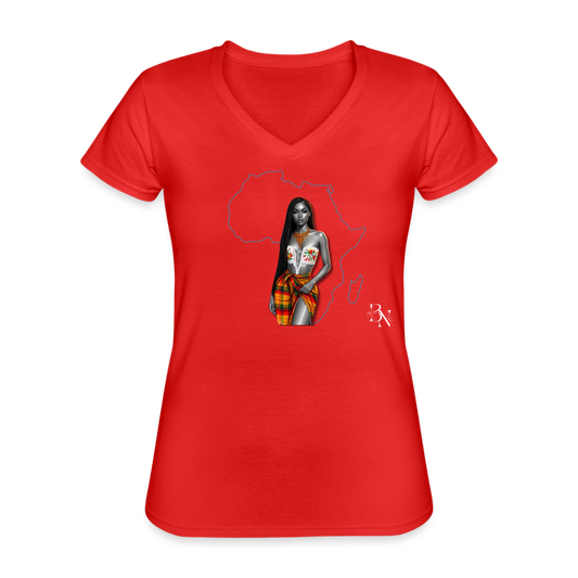 T-shirt classique col V Femme - rouge