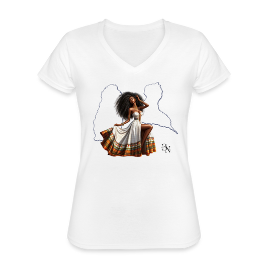 T-shirt classique col V Femme - blanc
