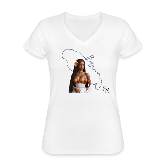 T-shirt classique col V Femme - blanc