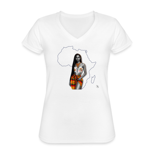 T-shirt classique col V Femme - blanc
