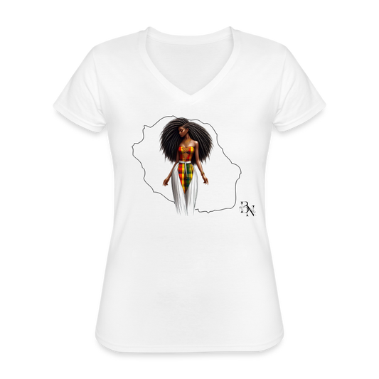 T-shirt classique col V Femme - blanc